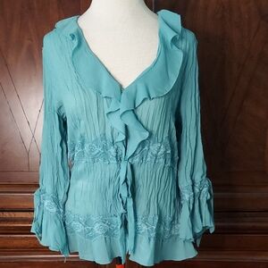 Jaipur Teal Ruffle Blouse - Large